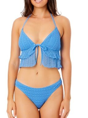 NWT Salt + Cove Blue Crochet Ruffle Midkini Bikini Set Size M